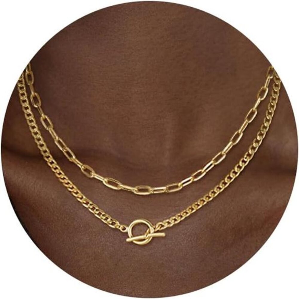 Summer Gold Layered Necklaces for Women,‎ 14K Dainty Gold Chain Necklace Women